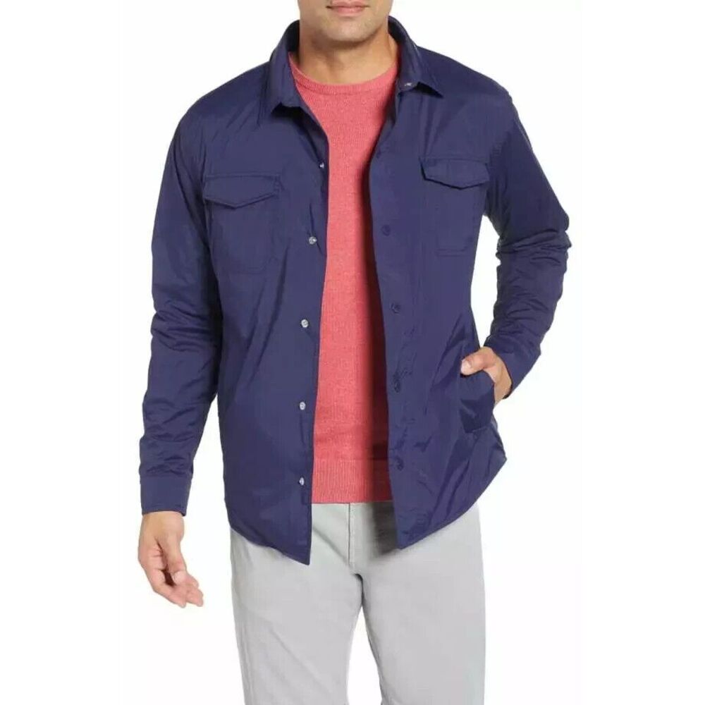 Peter Millar Crown Jacket Shacket Men 2XL Navy Blue Snap Performance NWOT $225
